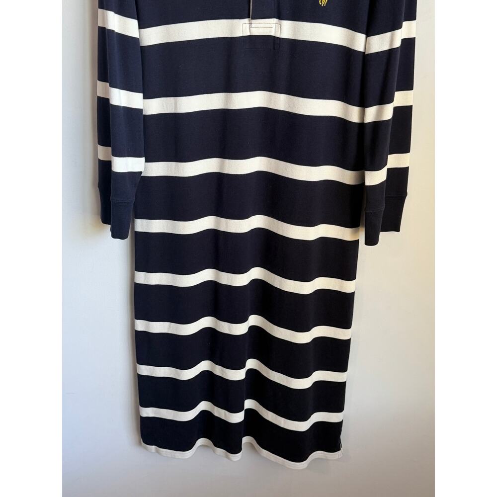 Ralph Lauren Cotton Striped 3/4 Sleeve Collared Midi Polo Dress Black White L - Picture 4 of 8